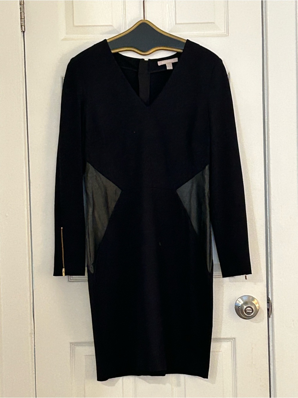 Banana Republic Black Long Sleeve V-Neck Sheath Dress with Side Panels